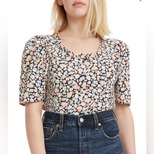 Levi's Louise Smocked Crop Top in Vanessa Floral Obsidian - Size S